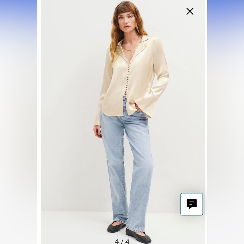 NWT Reformation ALMOND JEREMIAH SILK LS BLOUSE Size M